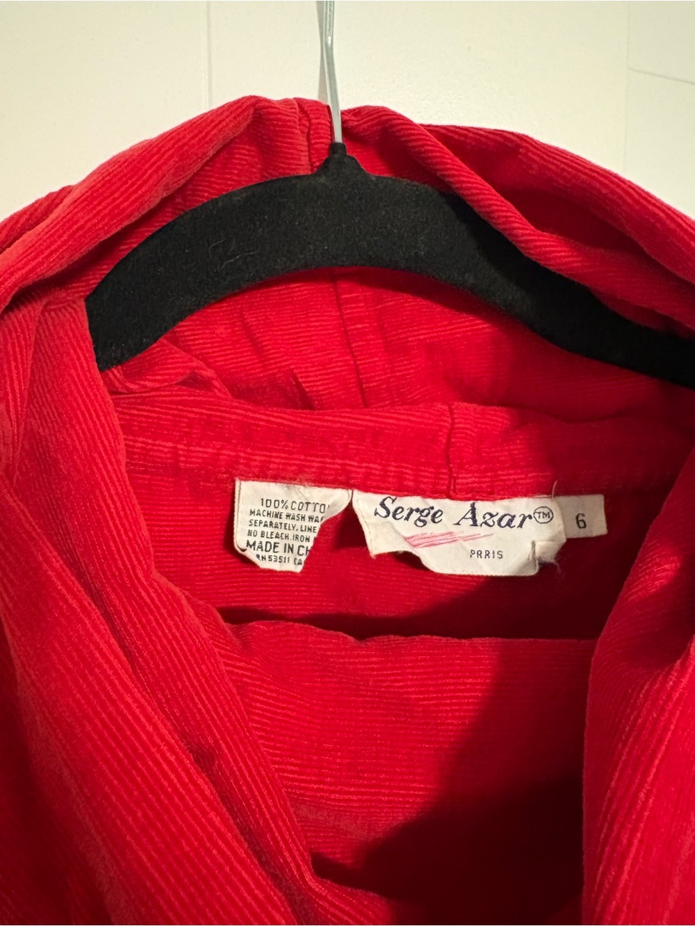 Women's Vintage Red Corduroy Long-Sleeve Dress with Funnel Neck - Picture 5 of 6